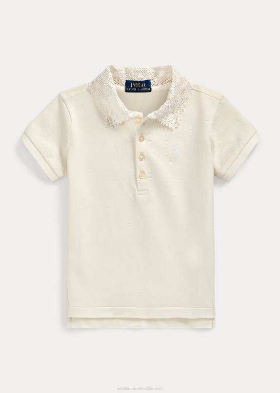 hvid børn Ralph Lauren poloshirt i stretch mesh med blondekrave Z426B7381
