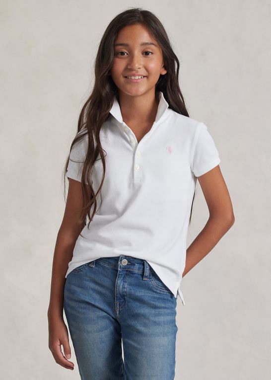 hvid børn Ralph Lauren stræk bomulds mesh poloshirt Z426B7039