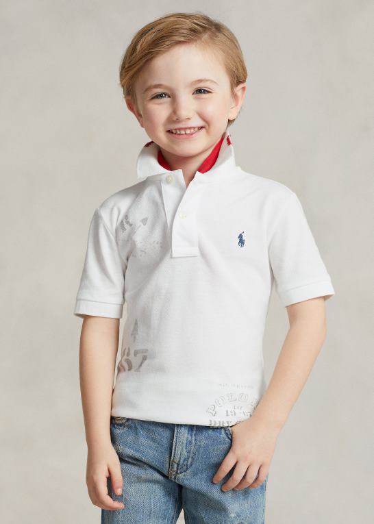 klassisk oxford hvid børn Ralph Lauren grafisk poloshirt i bomuldsnet Z426B5667