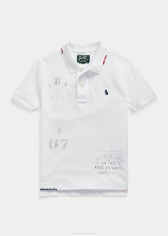 klassisk oxford hvid børn Ralph Lauren grafisk poloshirt i bomuldsnet Z426B5667