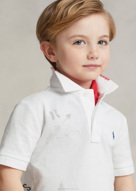 klassisk oxford hvid børn Ralph Lauren grafisk poloshirt i bomuldsnet Z426B5667