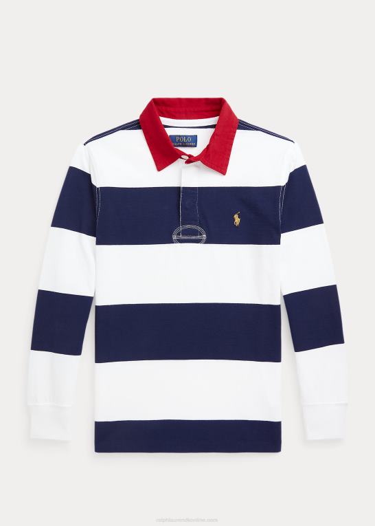 newport navy/hvid børn Ralph Lauren stribet rugbyskjorte i bomuldsjersey Z426B9861