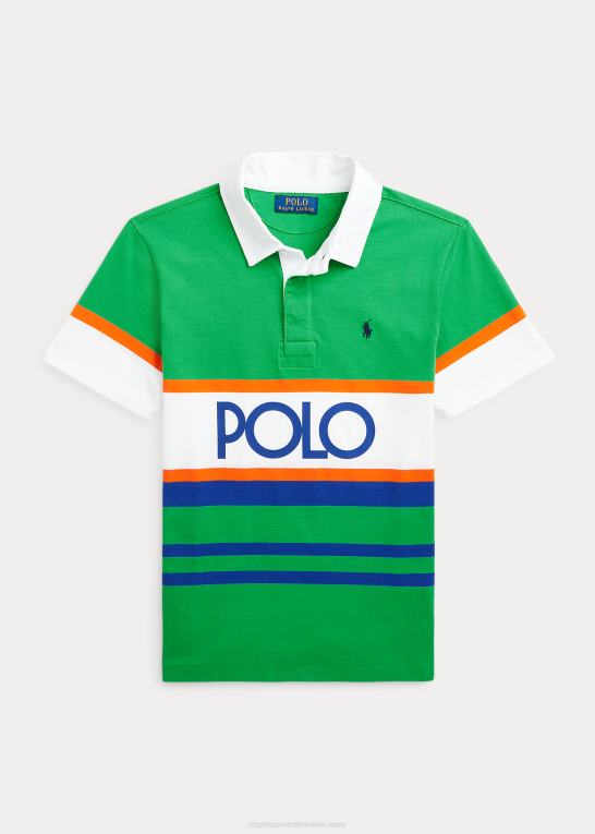 primær grøn multi børn Ralph Lauren kortærmet rugbyskjorte i bomuld med logo Z426B9819