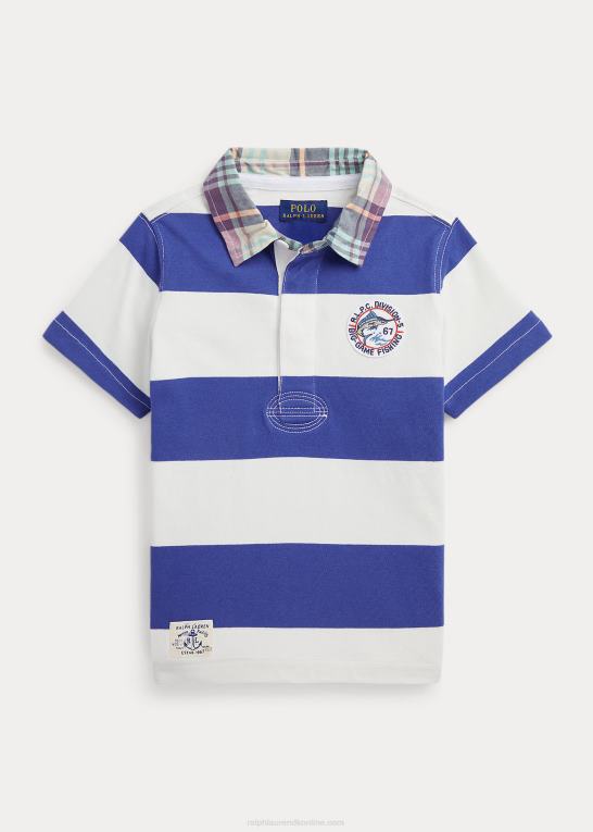 royal navy/hvid børn Ralph Lauren stribet kortærmet rugbyskjorte i bomuld Z426B9764