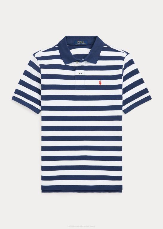 rustik marineblå/hvid børn Ralph Lauren stribet bomulds mesh poloshirt Z426B6593