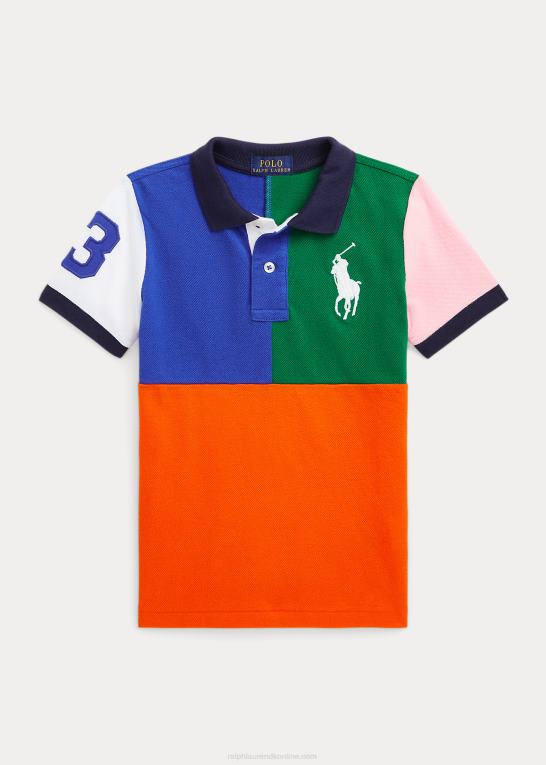 sejlende orange multi børn Ralph Lauren stor pony bomulds mesh poloshirt Z426B5791
