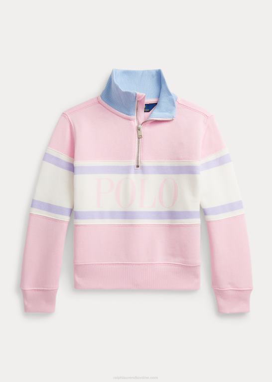 karmel pink børn Ralph Lauren trøje i terry med kvart lynlås med logo Z426B6825