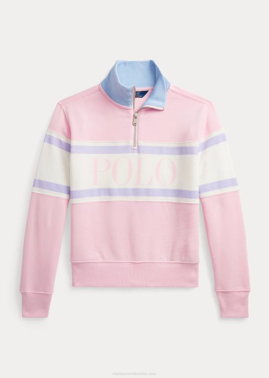 karmel pink børn Ralph Lauren trøje i terry med kvart lynlås med logo Z426B7066