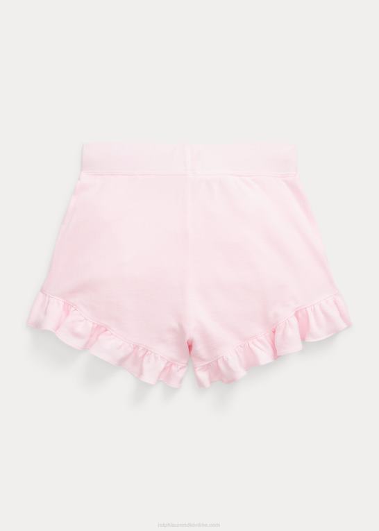 karmel pink børn Ralph Lauren kort bomuldsnet med flæser Z426B7181