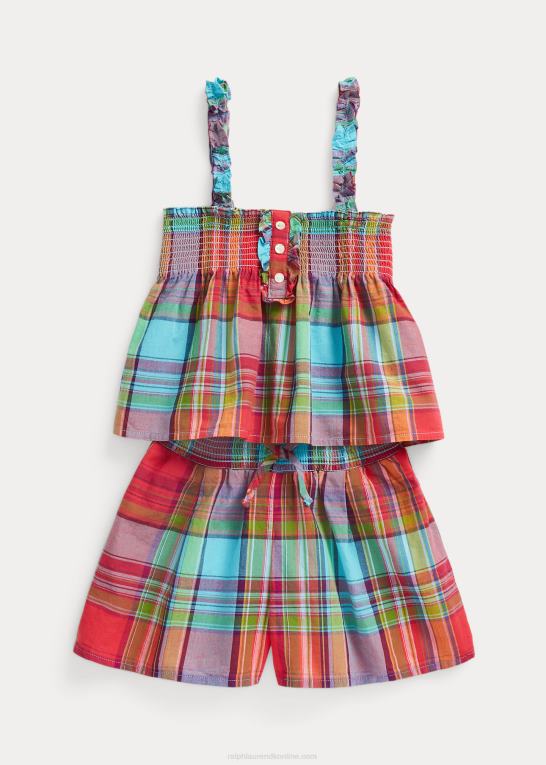 rød multi børn Ralph Lauren bomuld madras kort sæt Z426B9939