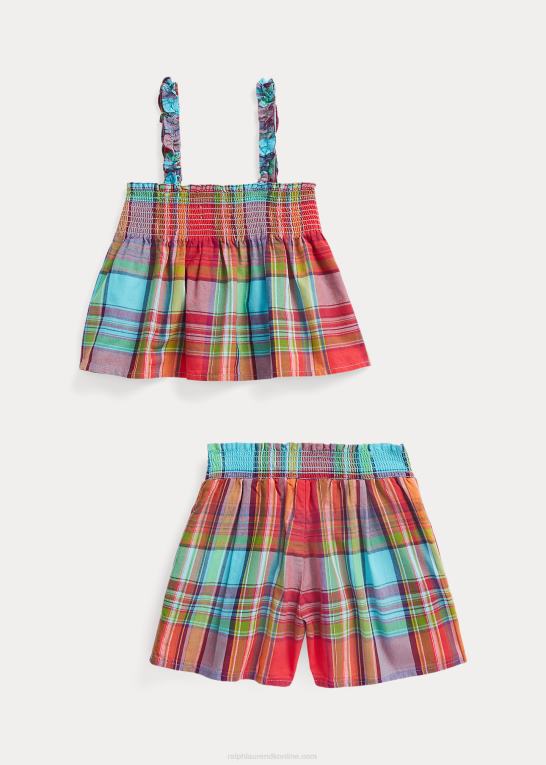 rød multi børn Ralph Lauren bomuld madras kort sæt Z426B9939