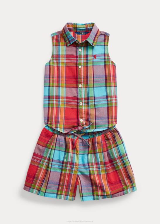 rød multi børn Ralph Lauren madras ærmeløs skjorte & kort sæt Z426B7140
