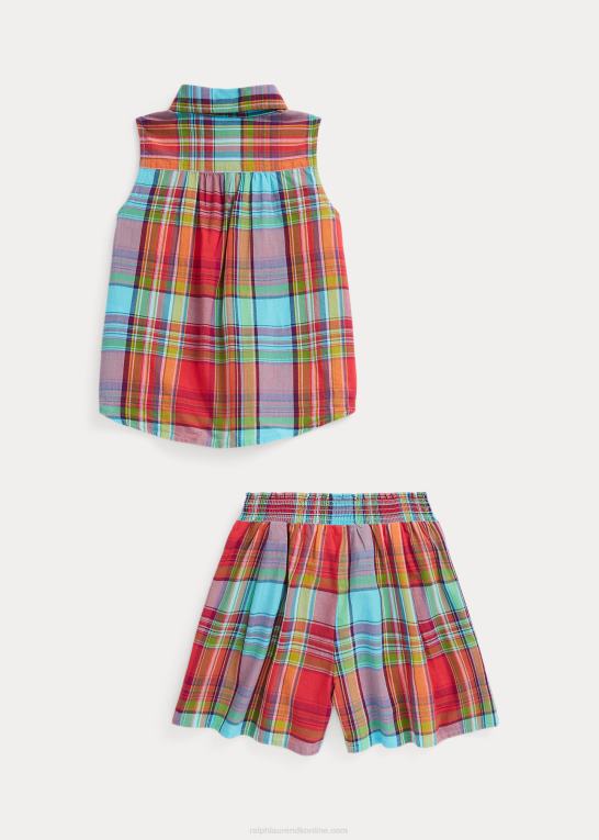 rød multi børn Ralph Lauren madras ærmeløs skjorte & kort sæt Z426B7140