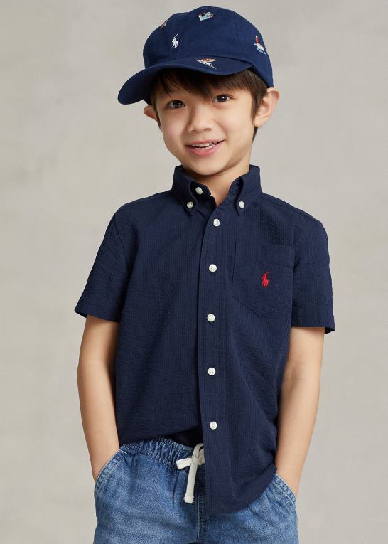 astoria flåde børn Ralph Lauren bomuld seersucker kortærmet skjorte Z426B6416