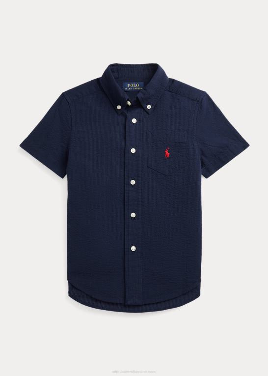 astoria flåde børn Ralph Lauren bomuld seersucker kortærmet skjorte Z426B6416