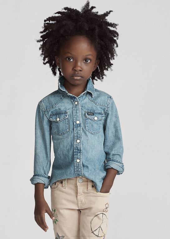 blå børn Ralph Lauren westernskjorte i denim i bomuld Z426B6735