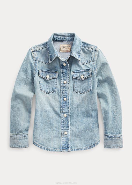blå børn Ralph Lauren westernskjorte i denim i bomuld Z426B6735