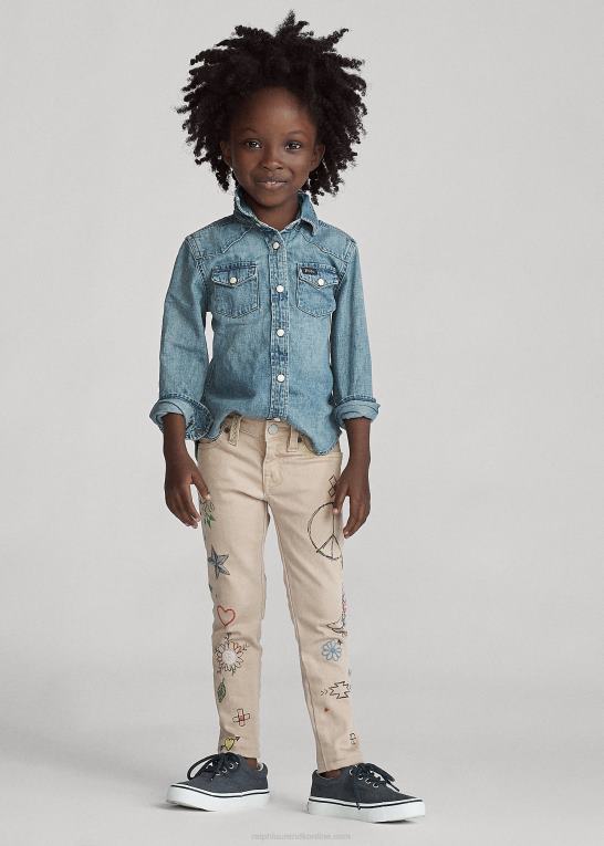blå børn Ralph Lauren westernskjorte i denim i bomuld Z426B6735