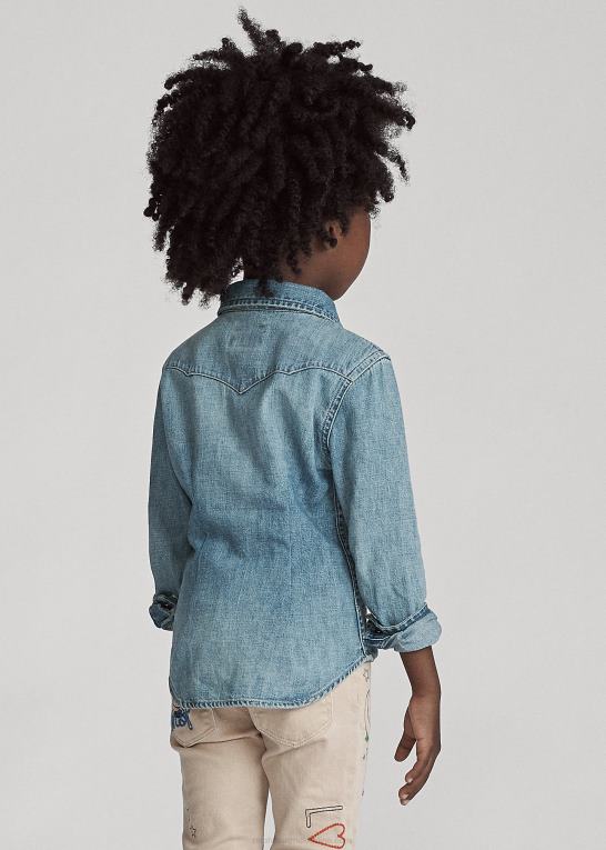 blå børn Ralph Lauren westernskjorte i denim i bomuld Z426B6735