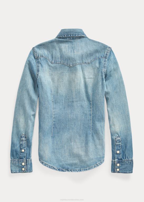 blå børn Ralph Lauren westernskjorte i denim i bomuld Z426B7205