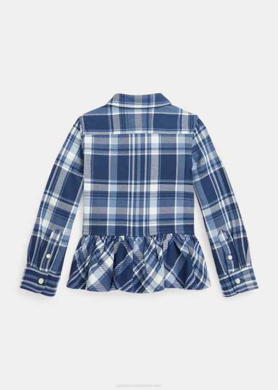 blå/creme multi børn Ralph Lauren plaid peplum-søm bomuldsskjorte Z426B7453
