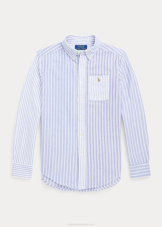 blå funshirt børn Ralph Lauren stribet oxford sjov skjorte i bomuld Z426B6643