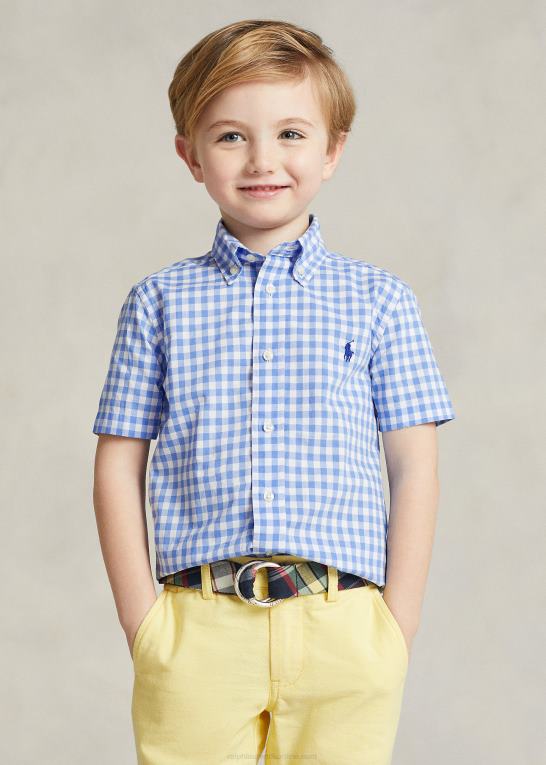 blå/hvid børn Ralph Lauren kortærmet skjorte i poplin i ginghambomuld Z426B6425