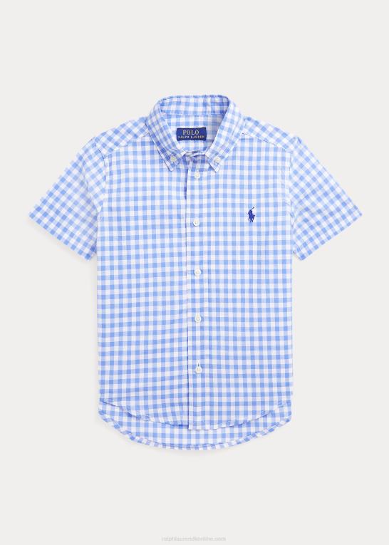 blå/hvid børn Ralph Lauren kortærmet skjorte i poplin i ginghambomuld Z426B6425
