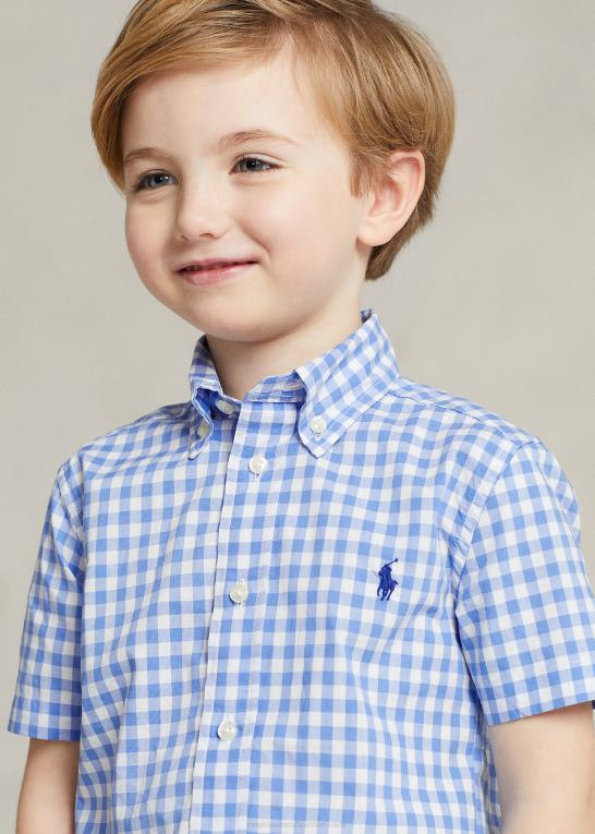 blå/hvid børn Ralph Lauren kortærmet skjorte i poplin i ginghambomuld Z426B6425