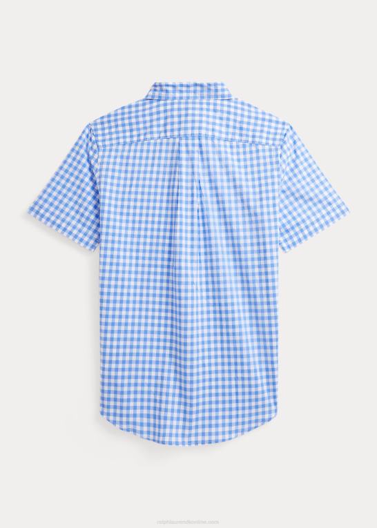 blå/hvid børn Ralph Lauren kortærmet skjorte i poplin i ginghambomuld Z426B6605