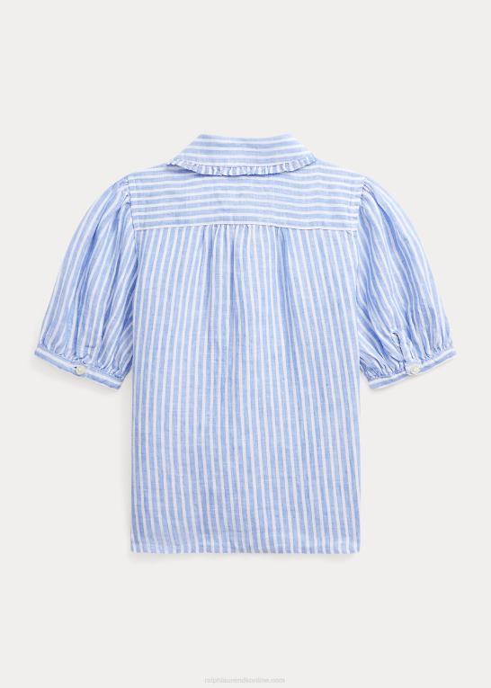 blå/hvid børn Ralph Lauren stribet linned kortærmet skjorte Z426B7364