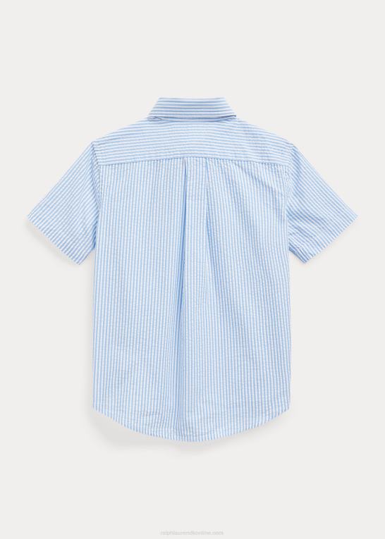 blå/hvid børn Ralph Lauren stribet seersucker kortærmet skjorte Z426B6422