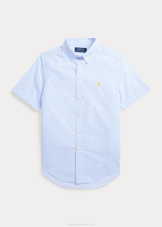 blå/hvid børn Ralph Lauren stribet seersucker kortærmet skjorte Z426B6594