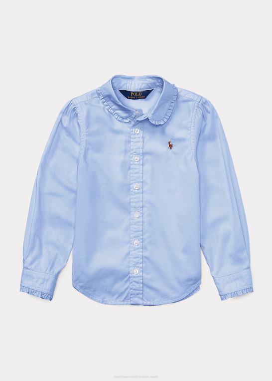 blå hyacint børn Ralph Lauren Oxford skjorte med flæser i bomuld Z426B6948