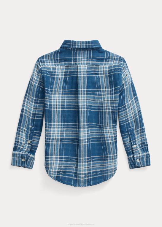 blå/marineblå multi børn Ralph Lauren plaid dobbeltsidet bomuldsskjorte Z426B9904