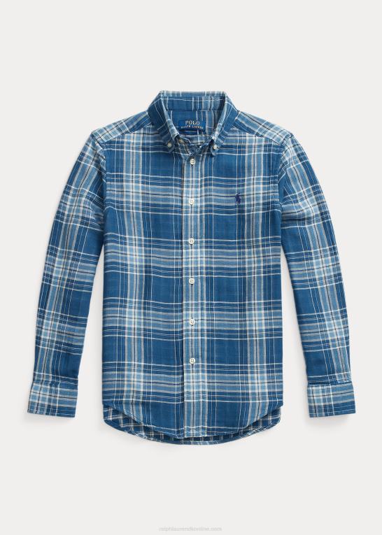 blå/marineblå multi børn Ralph Lauren plaid dobbeltsidet bomuldsskjorte Z426B9927