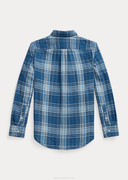 blå/marineblå multi børn Ralph Lauren plaid dobbeltsidet bomuldsskjorte Z426B9927