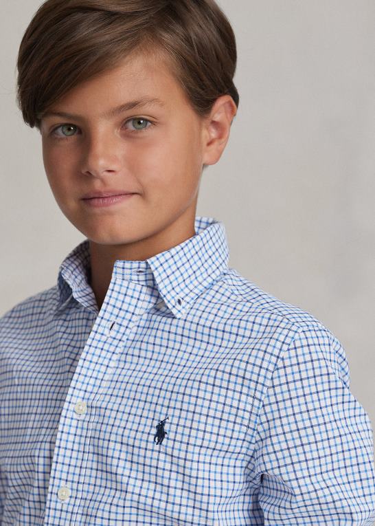 blå multi børn Ralph Lauren plaid bomuld poplin skjorte Z426B6060
