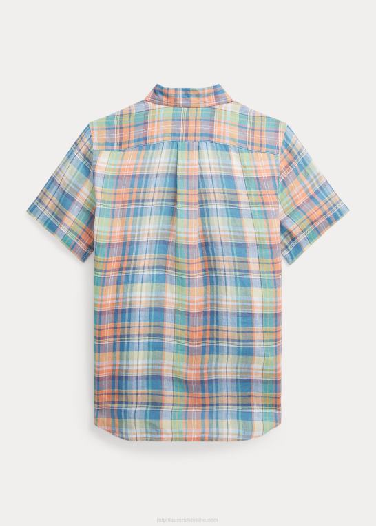 blå/orange multi børn Ralph Lauren kortærmet skjorte i plaid hør Z426B6086