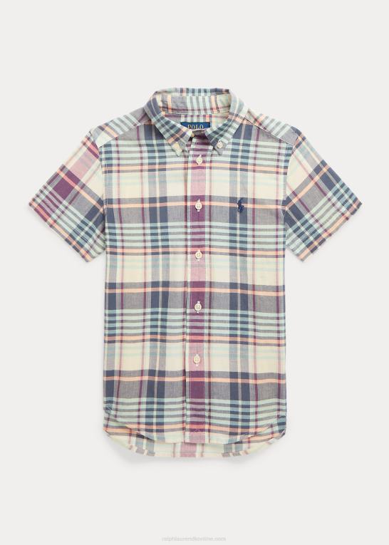 creme/marine multi børn Ralph Lauren indigo bomuld madras kortærmet skjorte Z426B5634