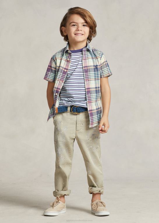 creme/marine multi børn Ralph Lauren indigo bomuld madras kortærmet skjorte Z426B5634