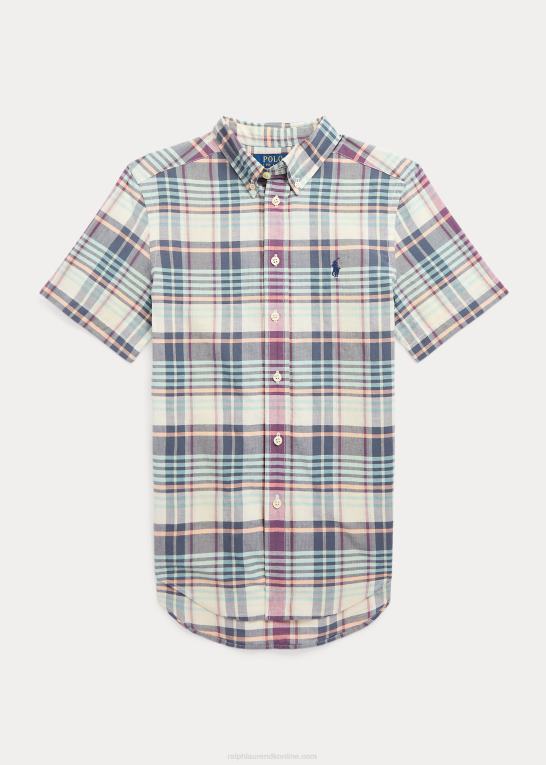creme/marine multi børn Ralph Lauren indigo bomuld madras kortærmet skjorte Z426B6108