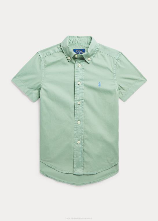 falmet mynte børn Ralph Lauren kortærmet skjorte i bomuldstwill Z426B5745