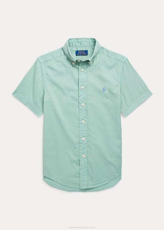 falmet mynte børn Ralph Lauren kortærmet skjorte i bomuldstwill Z426B6091