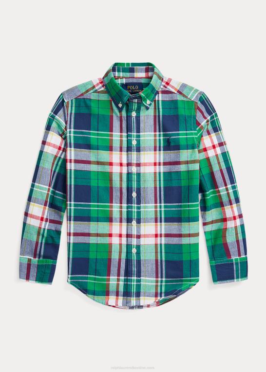 grøn/marine multi børn Ralph Lauren bomuld madras skjorte Z426B6621