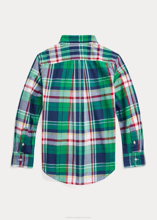 grøn/marine multi børn Ralph Lauren bomuld madras skjorte Z426B6621