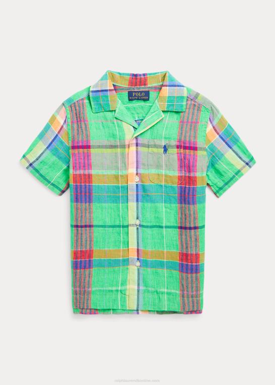 grøn/pink multi børn Ralph Lauren ternet lejrskjorte i hør Z426B6470