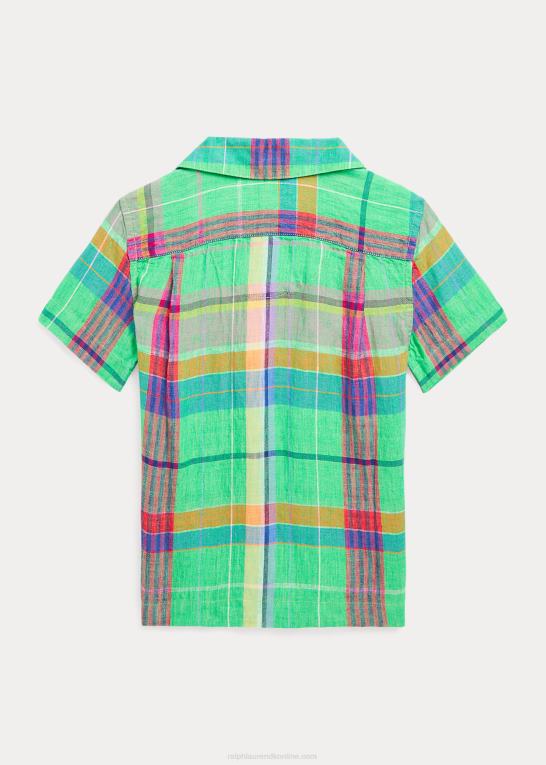 grøn/pink multi børn Ralph Lauren ternet lejrskjorte i hør Z426B6470