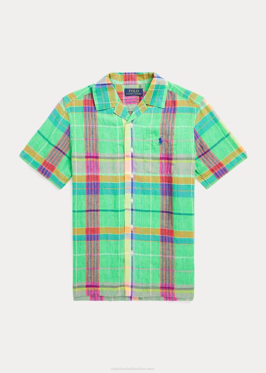 grøn/pink multi børn Ralph Lauren ternet lejrskjorte i hør Z426B6614