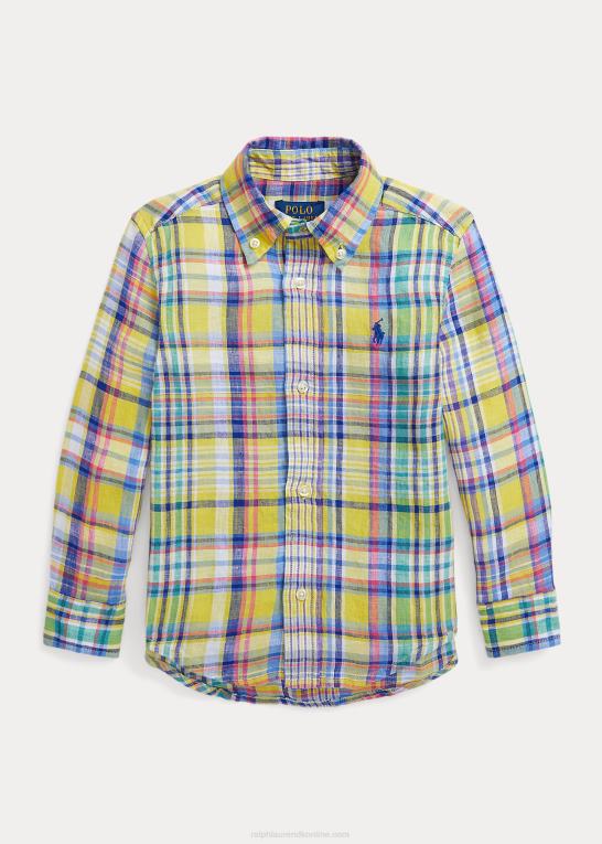 gul/grøn multi børn Ralph Lauren plaid linned skjorte Z426B6471